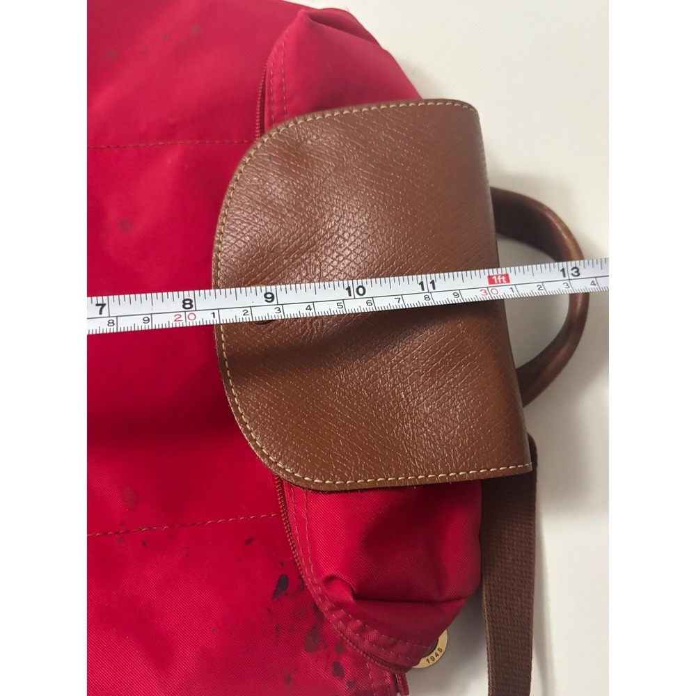 Longchamp Le Pliage Red Nylon Backpack Women Gold Zip Leather Trim STAINED - Picture 11 of 15
